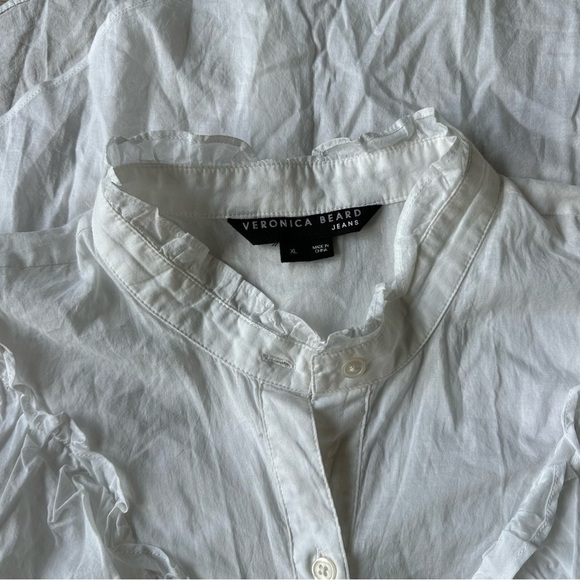 NWOT Veronica Beard Jaliyah Ruffle Top White Cotton Sz XL - Picture 4 of 10